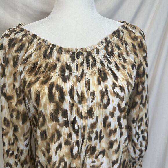 Chico's Leopard Print Peasant Boho Prairie Sheer 3/4 Top Blouse Size 0 (S) - Picture 10 of 11